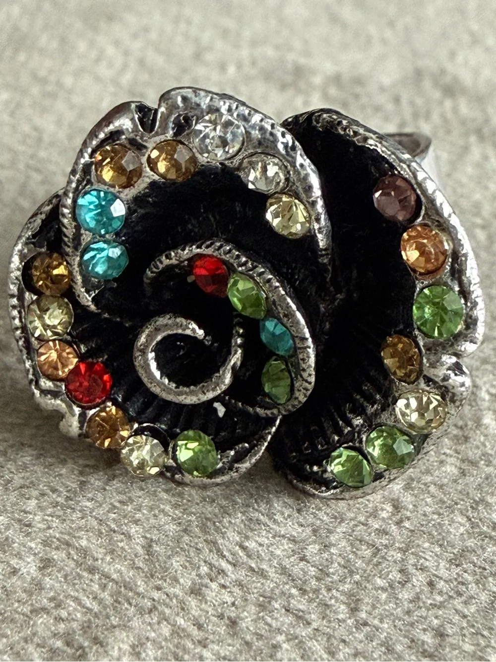 Multicolor Crystal Floral Statement Ring - Women Jewelry